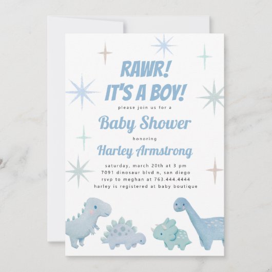 Boy Dinosaur Baby shower Kaart (Voorkant)