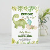 Boy Dinosaur Baby shower Kaart (Staand voorkant)