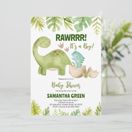 Boy Dinosaur Baby shower Kaart (Staand voorkant)