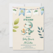 Boy Dinosaur Baby shower Kaart (Voorkant)