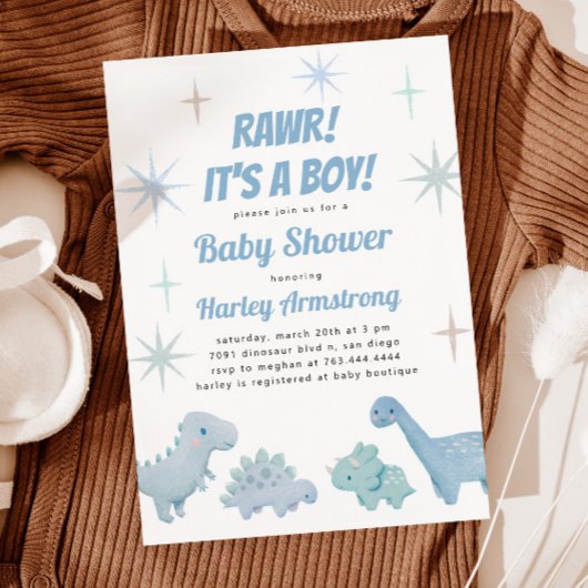 Boy Dinosaur Baby shower Kaart