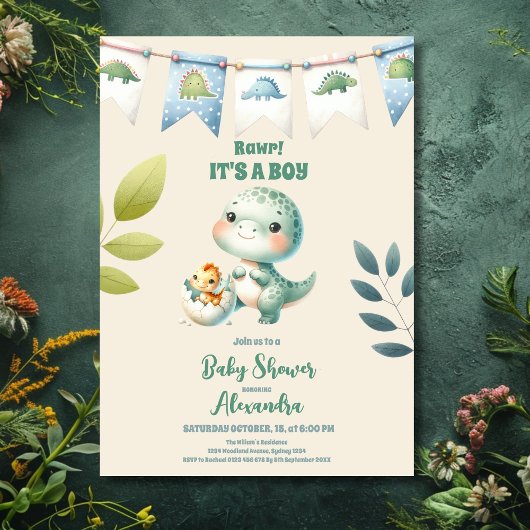 Boy Dinosaur Baby shower Kaart