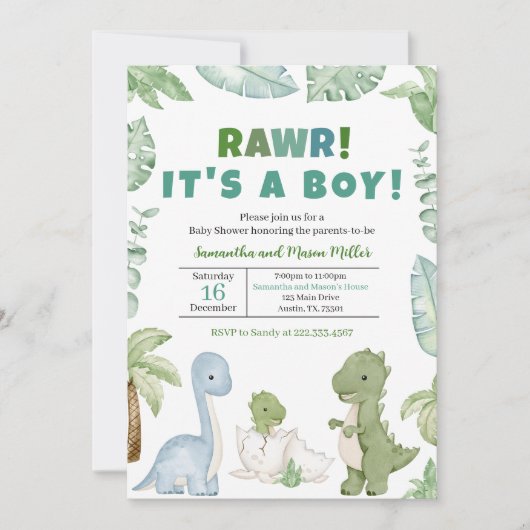 Boy Dinosaur Baby shower Kaart (Voorkant)