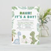 Boy Dinosaur Baby shower Kaart (Staand voorkant)