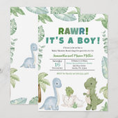 Boy Dinosaur Baby shower Kaart (Voorkant / Achterkant)