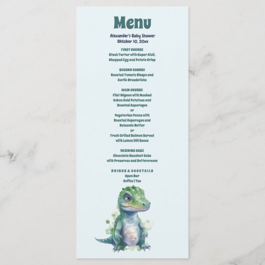 Boy Dinosaur Baby shower Menu (Achterkant)