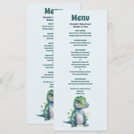 Boy Dinosaur Baby shower Menu (Voorkant / Achterkant)