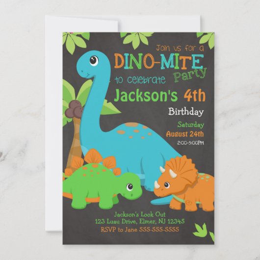 Boy Dinosaur Birthday Invitation / Dino Party Kaart (Voorkant)
