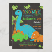 Boy Dinosaur Birthday Invitation / Dino Party Kaart (Voorkant / Achterkant)