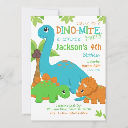 Boy Dinosaur Birthday Invitation / Dino Party Kaart (Voorkant)