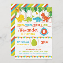 Boy Dinosaur Birthday Roar Dino-Mite Party Kaart