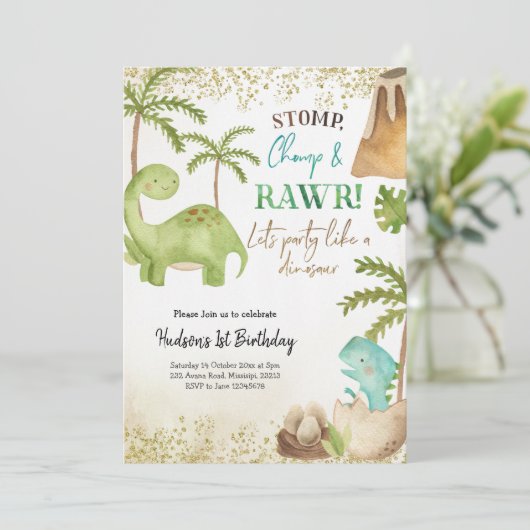 Boy Dinosaur Birthday Uitnodiging (Staand voorkant)