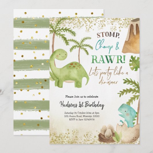 Boy Dinosaur Birthday Uitnodiging (Voorkant / Achterkant)