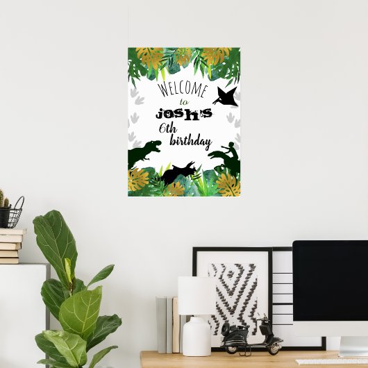 Boy Dinosaur Birthday Welkomstteken Poster (Thuiskantoor)