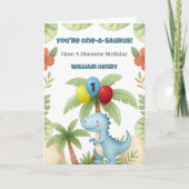 Boy Dinosaur One A Saurus 1st Birthday Card Kaart (Voorkant)