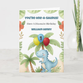Boy Dinosaur One A Saurus 1st Birthday Card Kaart