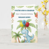 Boy Dinosaur One A Saurus 1st Birthday Card Kaart (Gele Bloem)