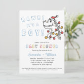 Boy Dinosaur Winter Christmas Coed Baby shower Kaart (Staand voorkant)