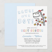 Boy Dinosaur Winter Christmas Coed Baby shower Kaart (Voorkant / Achterkant)