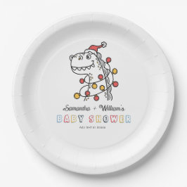 Boy Dinosaur Winter Christmas Coed Baby shower Papieren Bordje