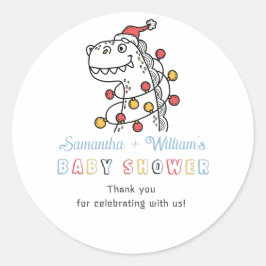 Boy Dinosaur Winter Christmas Coed Baby shower Ronde Sticker