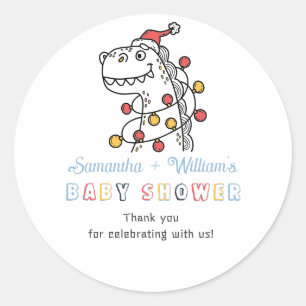 Boy Dinosaur Winter Christmas Coed Baby shower Ronde Sticker