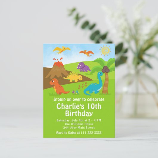 Boy Dinosaurs Birthday Party Briefkaart (Staand voorkant)