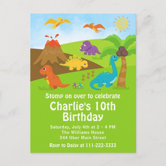 Boy Dinosaurs Birthday Party Briefkaart (Voorkant)