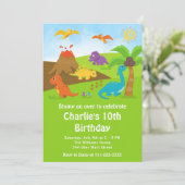 Boy Dinosaurs Birthday Party Invitation Kaart (Staand voorkant)