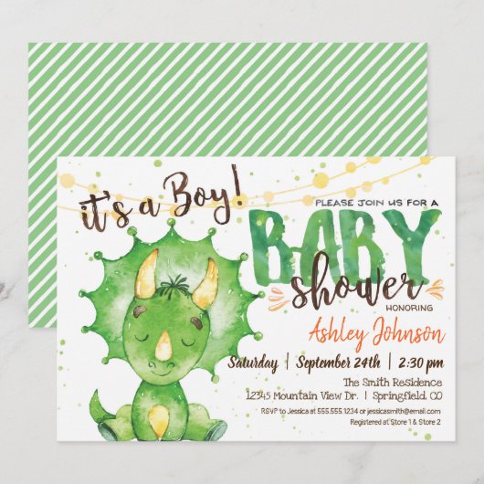 Boy Dinosuar Baby shower uitnodiging (Voorkant / Achterkant)