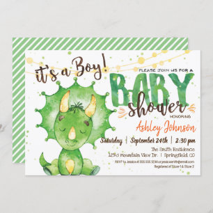Boy Dinosuar Baby shower uitnodiging