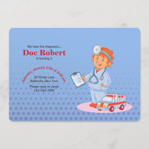Boy Doctor verjaardagsfeestje uitnodiging