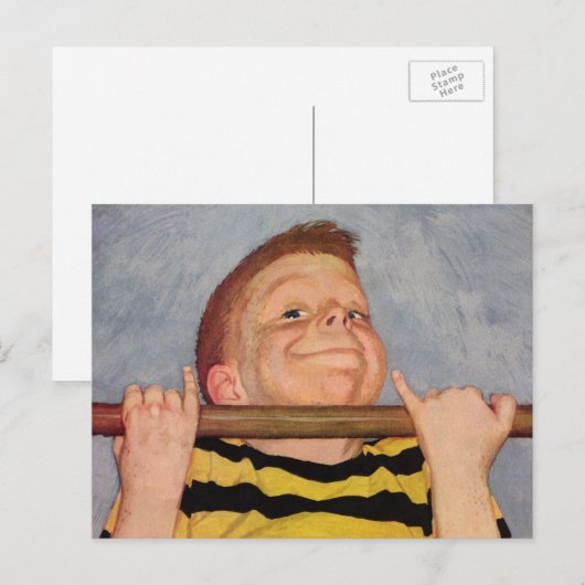  Boy Doen Chin Ups, Fitness en Oefening Briefkaart (Voorkant / Achterkant)