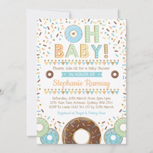 Boy Donut Baby shower Sprinkle Invitation Doughnut Kaart (Voorkant)