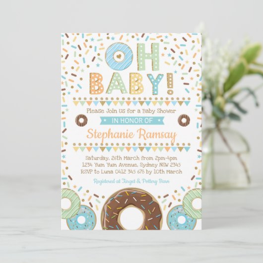 Boy Donut Baby shower Sprinkle Invitation Doughnut Kaart (Staand voorkant)
