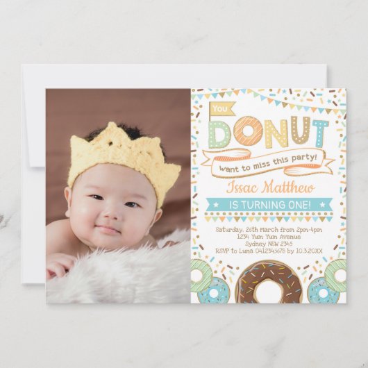 Boy Donut Invitation Cute Doughnut Birthday Party Kaart (Voorkant)