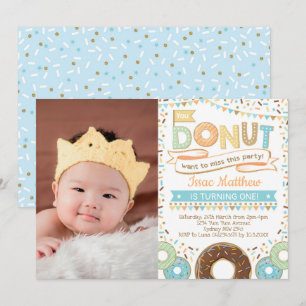 Boy Donut Invitation Cute Doughnut Birthday Party Kaart