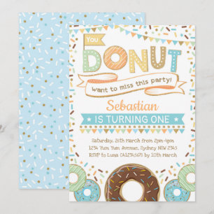 Boy Donut Invitation Doughnut Birthday Sprinkles Kaart