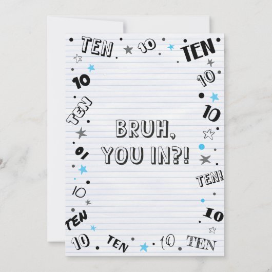 Boy Doodle 10th Birthday Invitation Kaart (Achterkant)