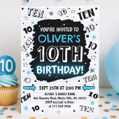 Boy Doodle 10th Birthday Invitation Kaart