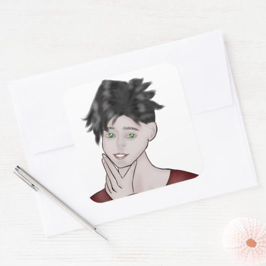  Boy Drawing Vierkante Sticker (Envelop)