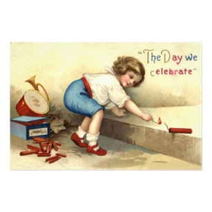 Boy Drum Bugle Fireworks Firecracker Foto Afdruk