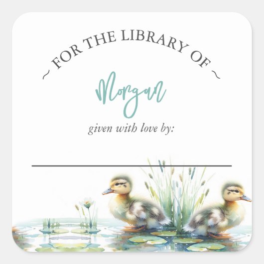 Boy Duck Baby shower Bookplate Vierkante Sticker (Voorkant)