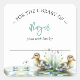 Boy Duck Baby shower Bookplate Vierkante Sticker