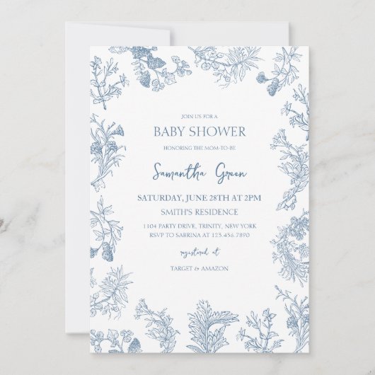 Boy Dusty Blue Chinoiserie Baby shower Kaart (Voorkant)
