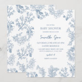 Boy Dusty Blue Chinoiserie Baby shower Kaart (Voorkant / Achterkant)