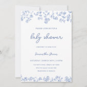 Boy Dusty Blue Floral Chinoiserie Baby shower Kaart (Voorkant)