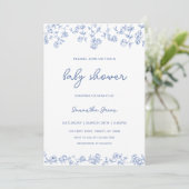 Boy Dusty Blue Floral Chinoiserie Baby shower Kaart (Staand voorkant)