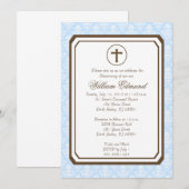 Boy Elegant Christening Uitnodiging - Blauw (Voorkant / Achterkant)