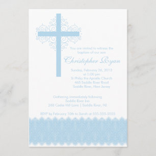 Boy Elegant Lace Baptism Christening Cross Kaart
